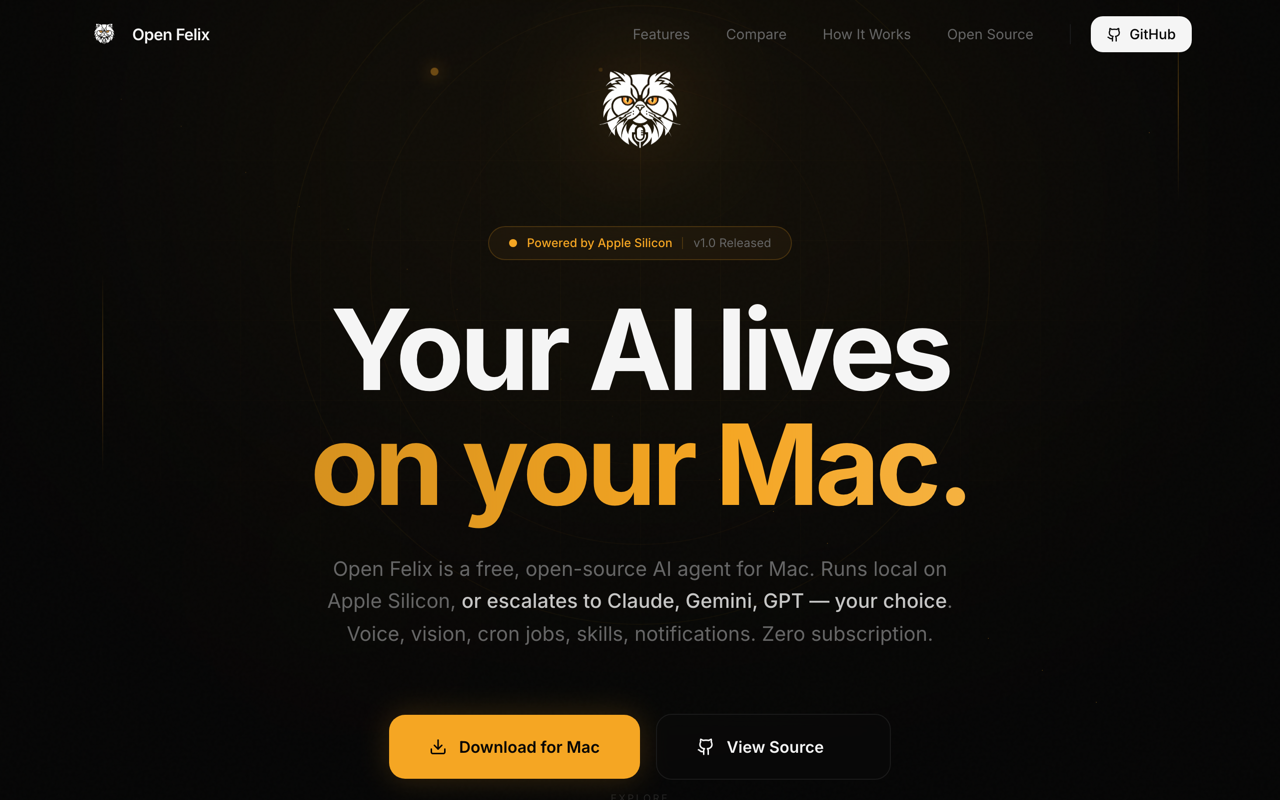 Landing page pentru agent AI local, cu focus pe produs și încredere.