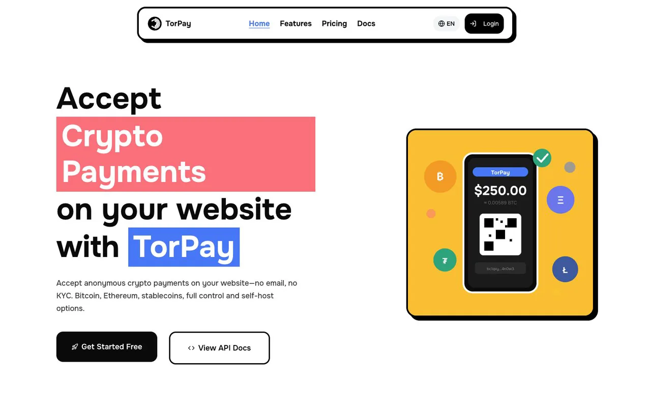 TorPay — Prezentare pentru plăți crypto anonime, cu mesaj tehnic clar.